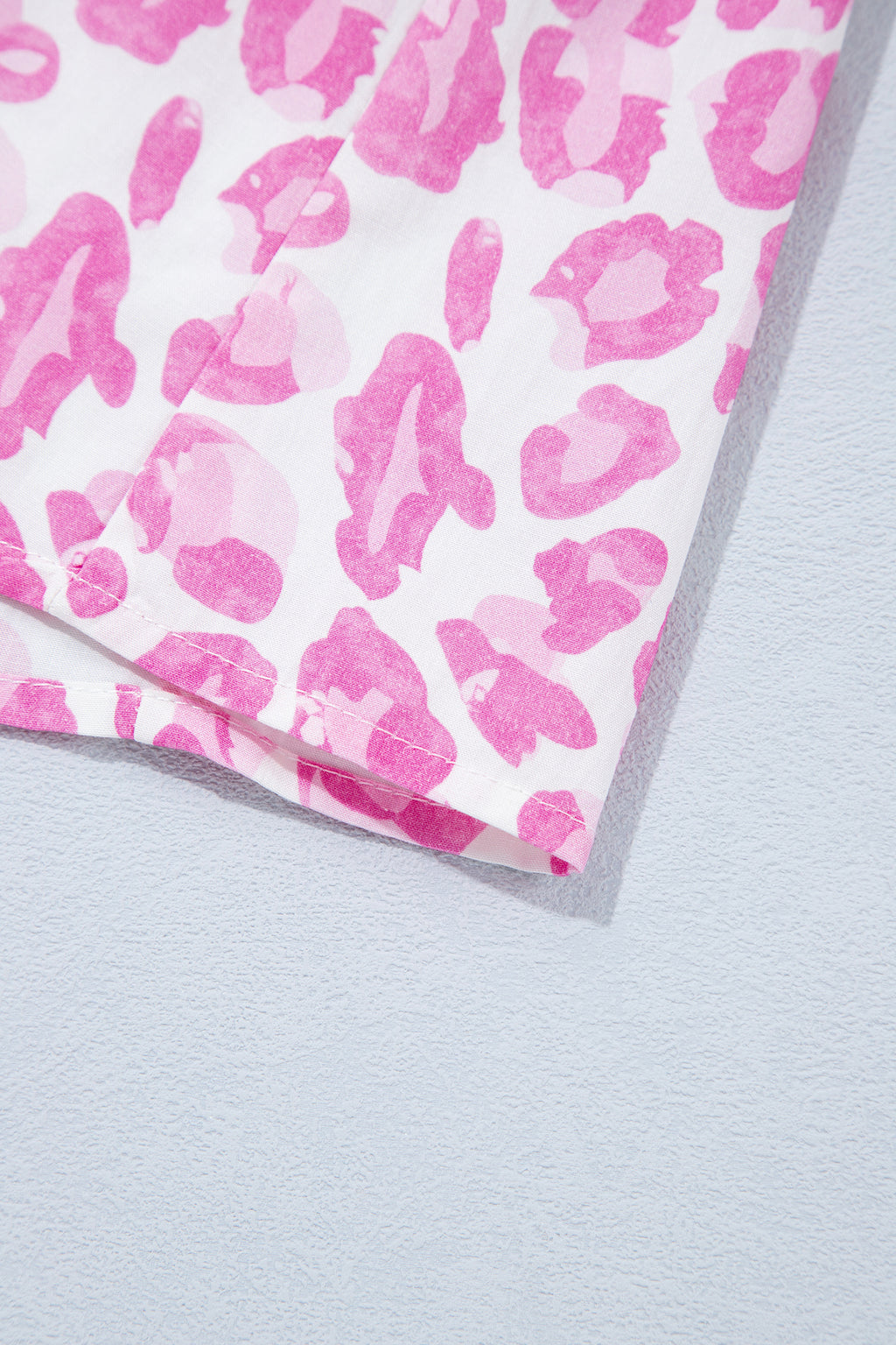 Pink Abstract Leopard Print Tie Waist Puff Sleeve Mini Shirt Dress 🇺🇸