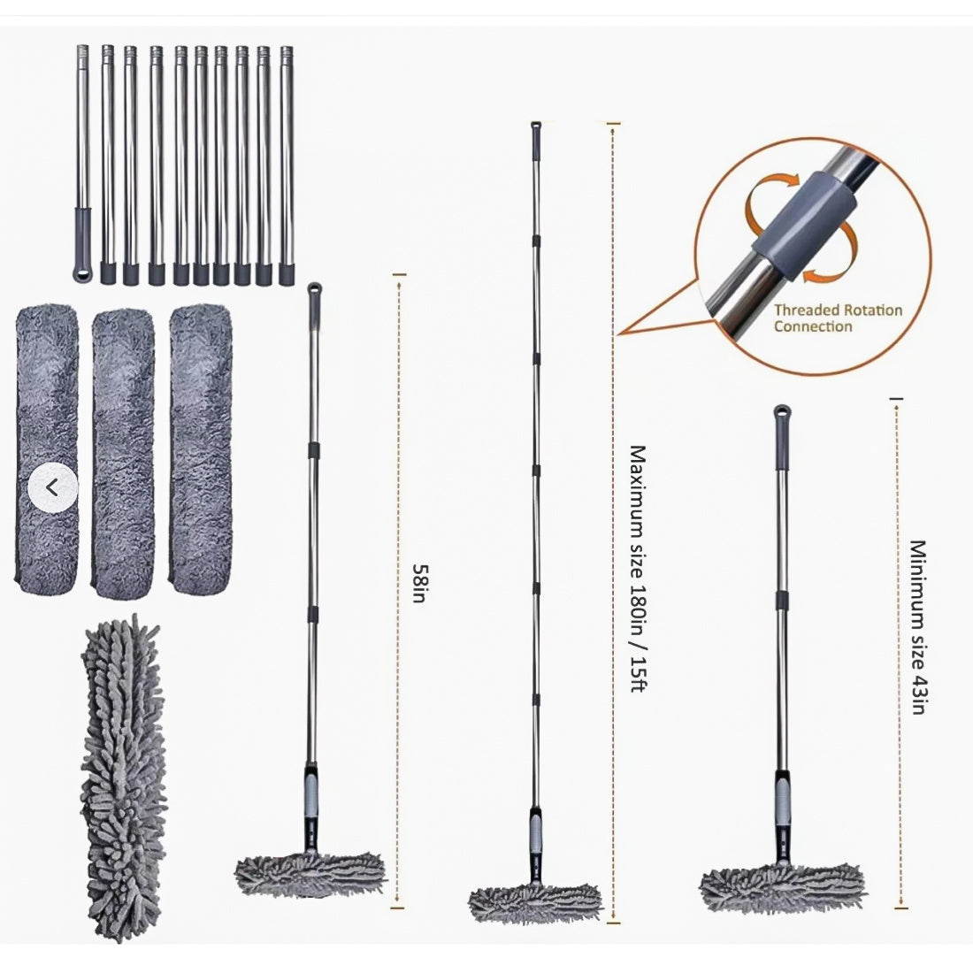 Telescopic Extendable Window Cleaner Equipment Glass Cleaning 4.5m Squeegee 🇨🇳
