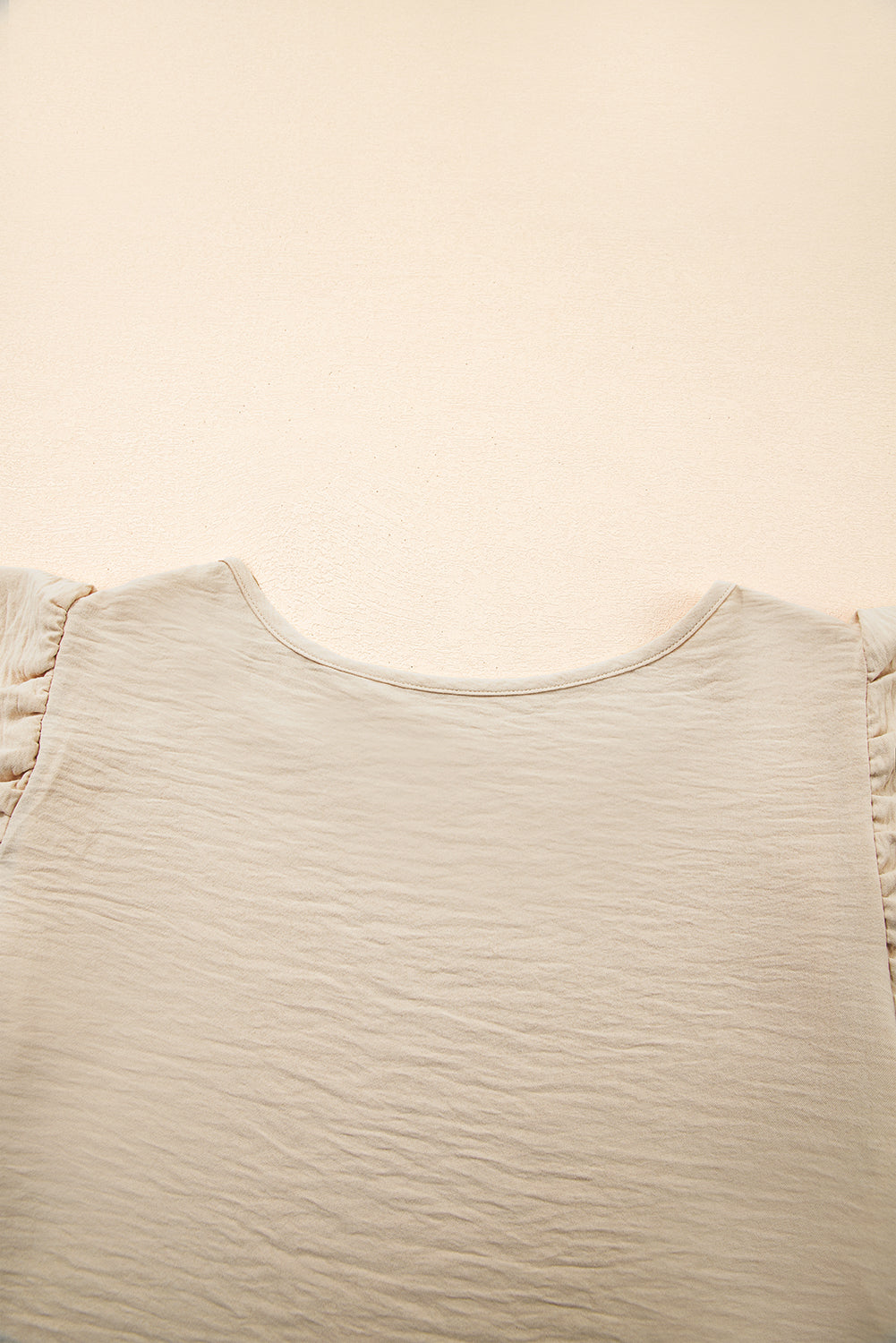 Beige Solid Color Ruffled Short Sleeve Casual Blouse 🇨🇳
