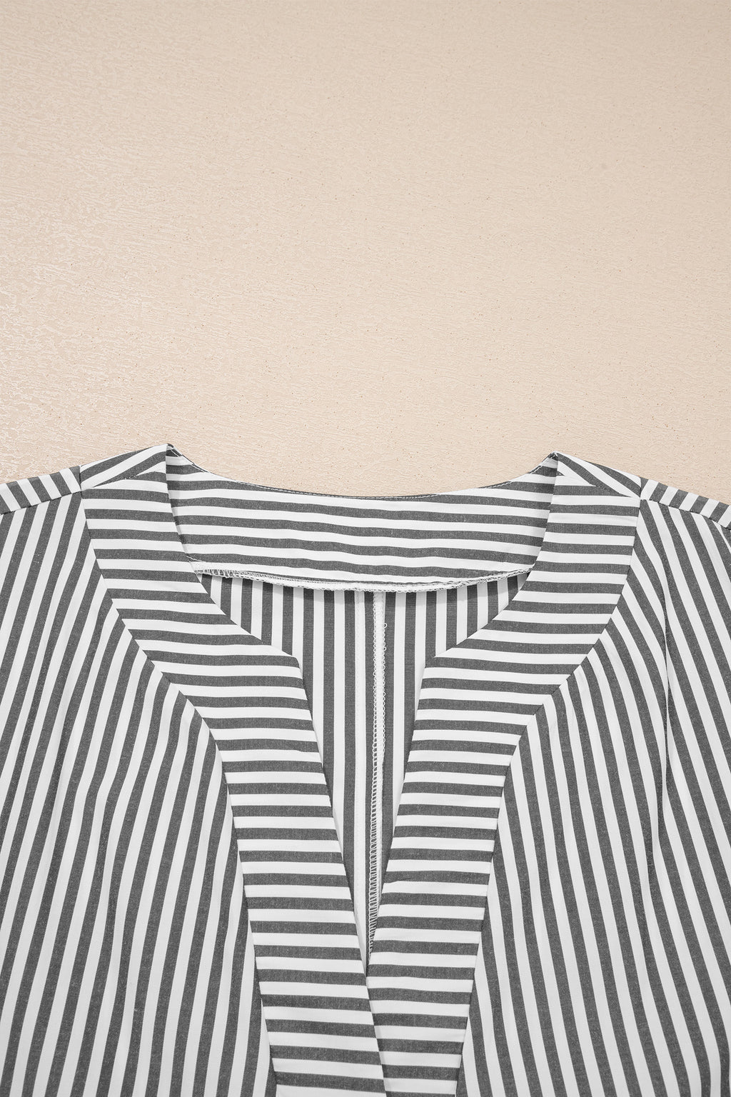 Black Stripe Plus Size V Neck Roll-tab Short Dolman Sleeve Blouse 🇺🇸