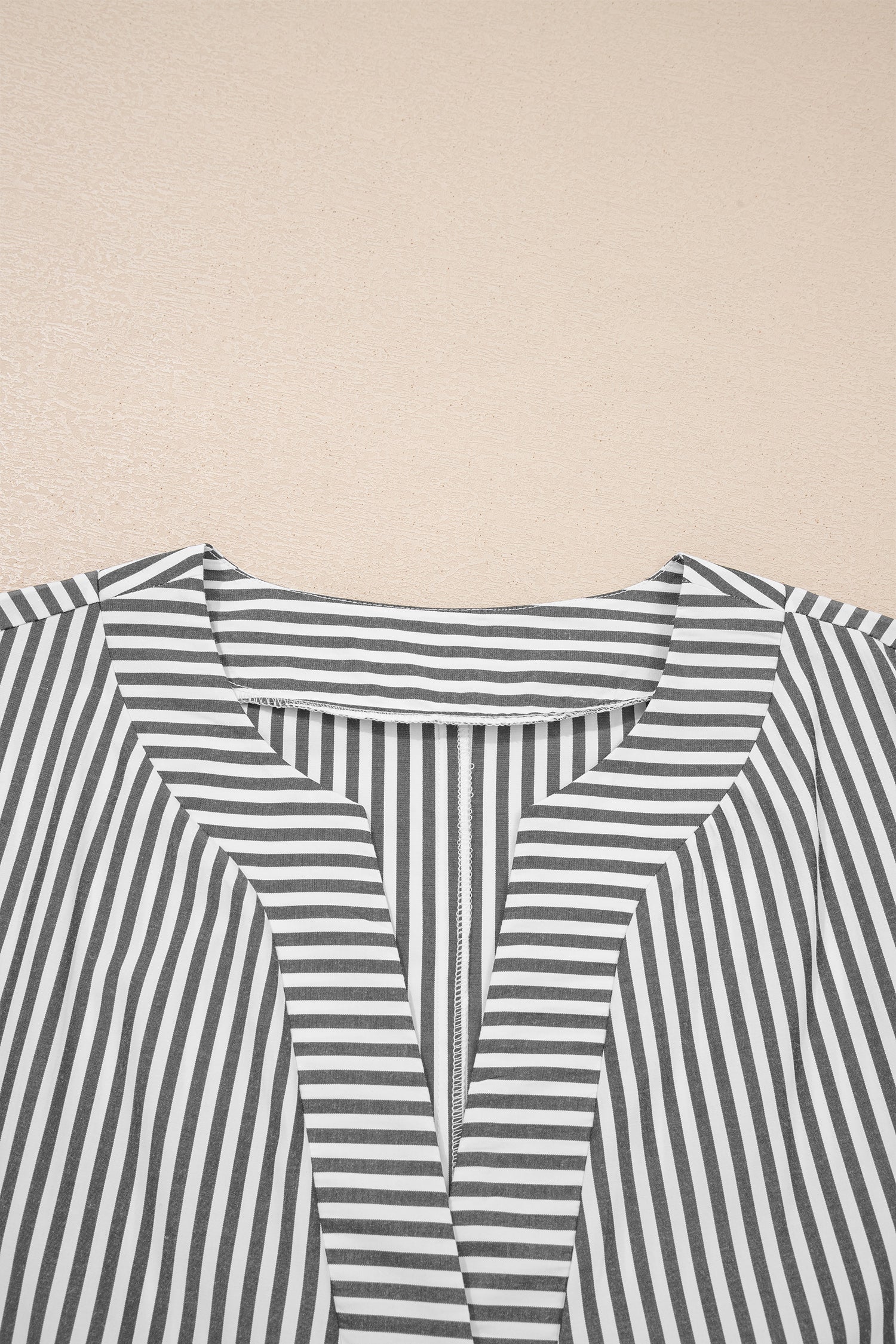 Black Stripe Plus Size V Neck Roll-tab Short Dolman Sleeve Blouse 🇺🇸