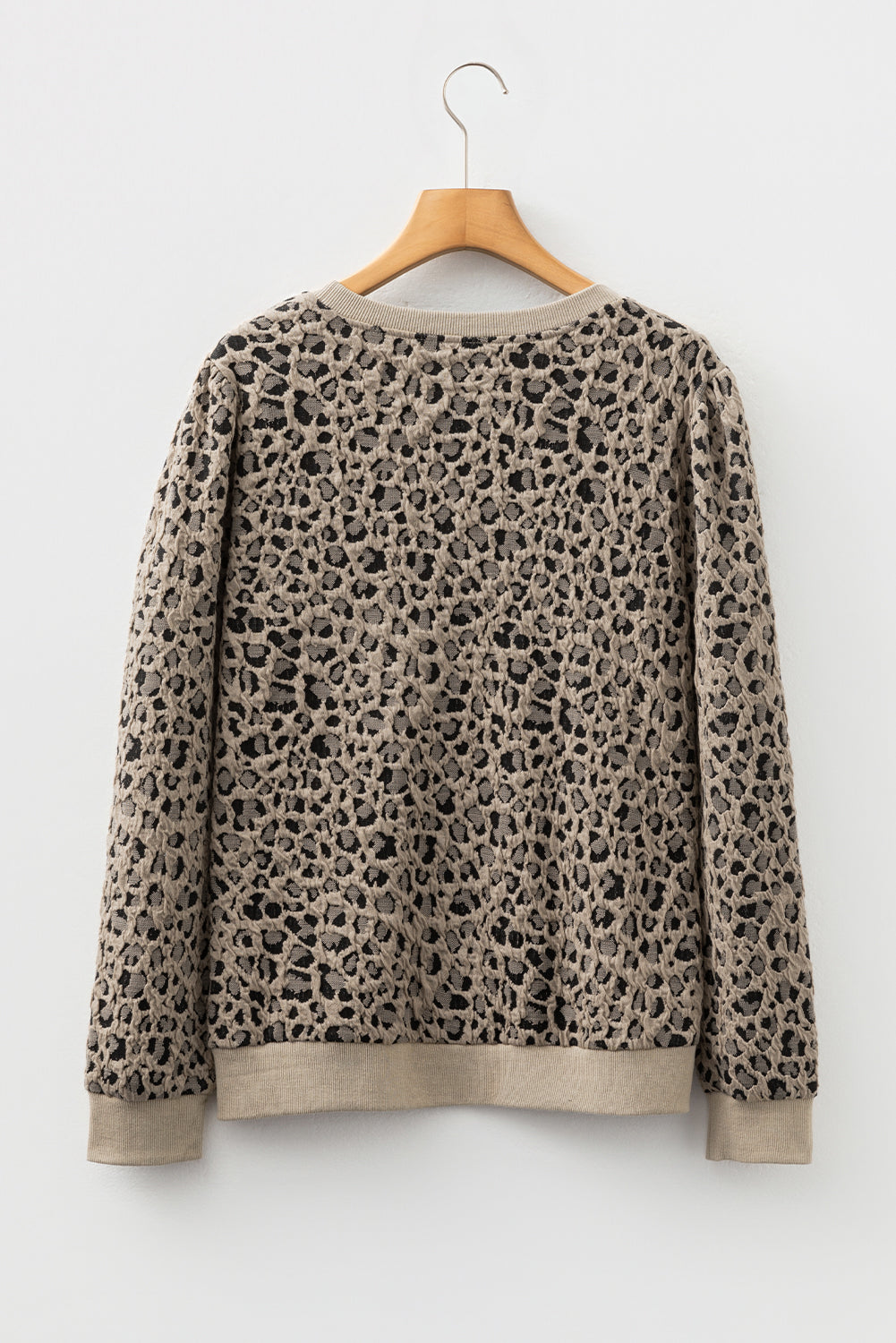 Khaki Ribbed Trim Leopard Print Long Sleeve Top 🇺🇸