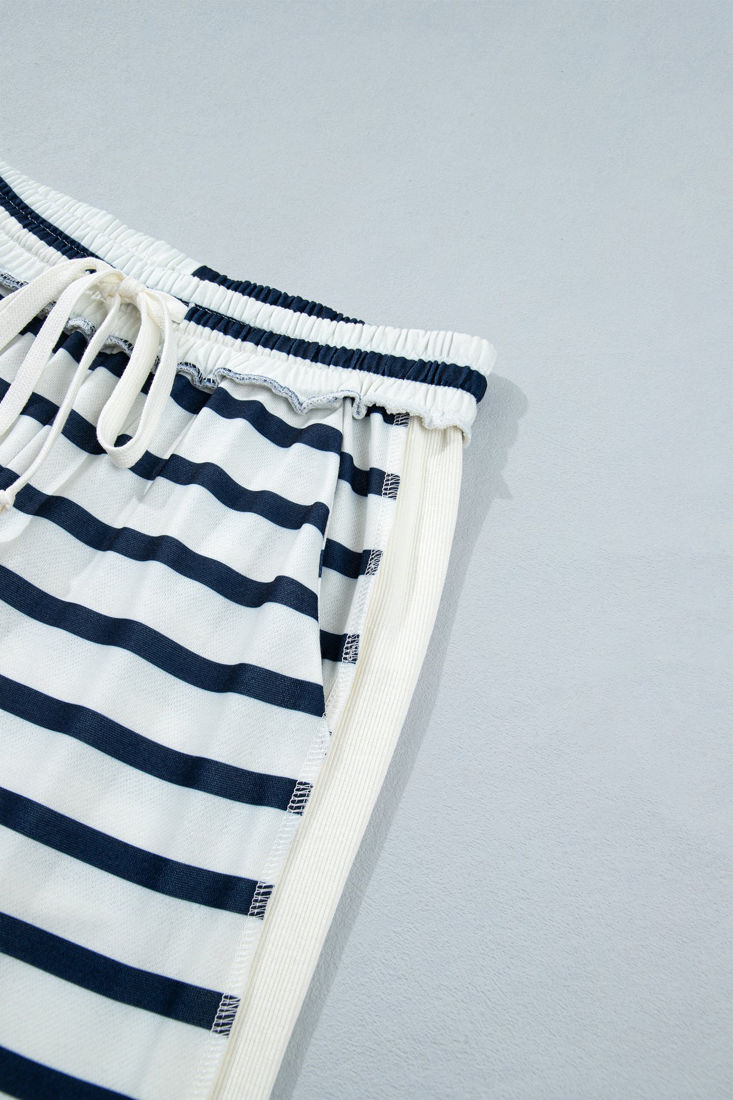 Blue Stripe Striped Ribbed Cuff Collar Pocket Loose Pant Set 🇺🇸