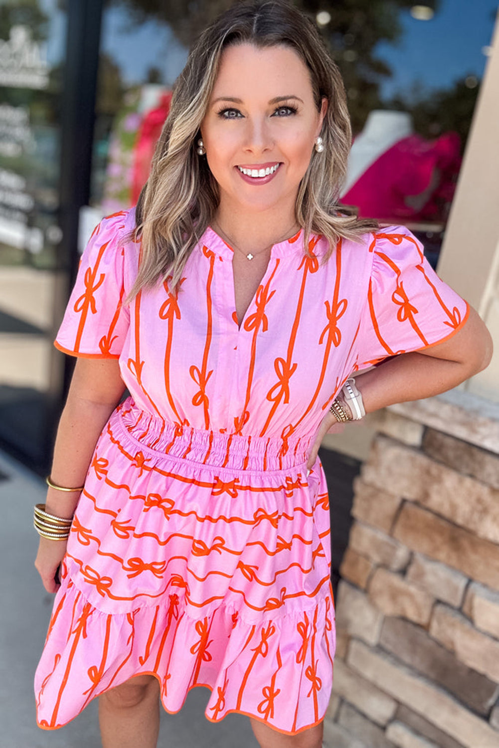 Rose Bow Tastic Clinched Waist Ruffled Plus Size Dress 🇺🇲