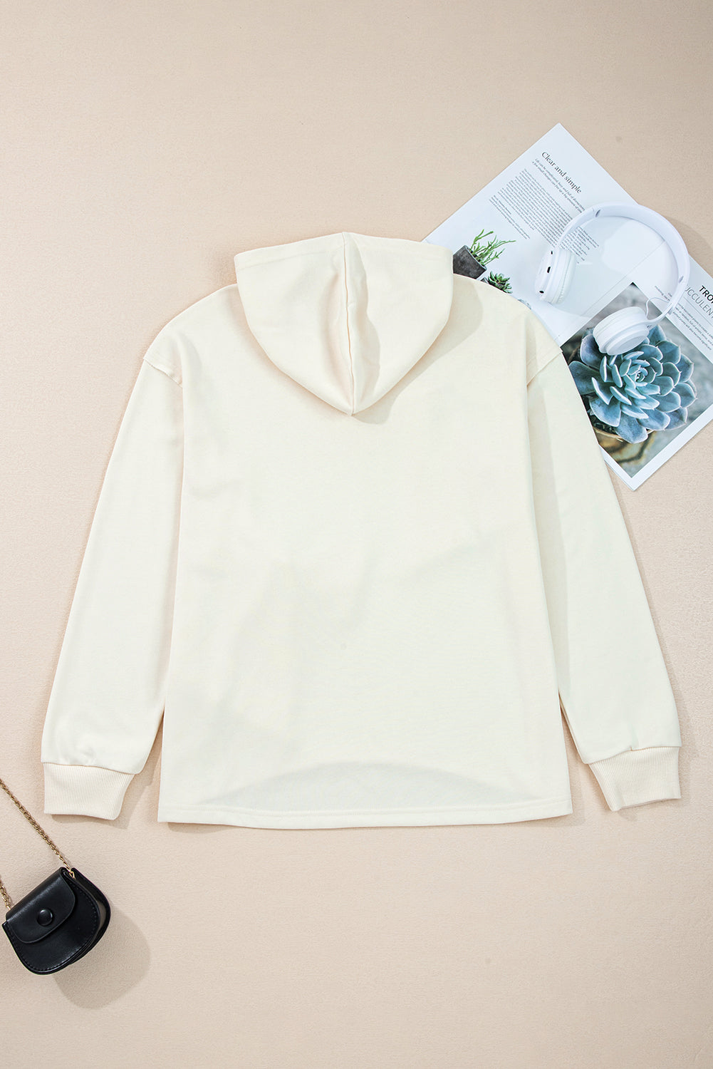 White Solid Color Cute Bow Detail Loose Hoodie 🇺🇲