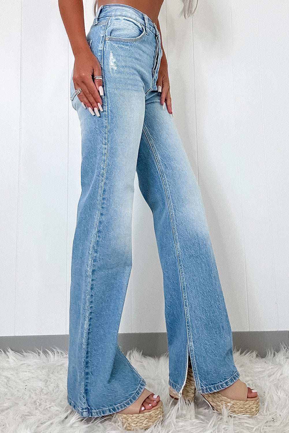 Myosotis High Rise Shift Slit Leg Straight Jeans 🇨🇳