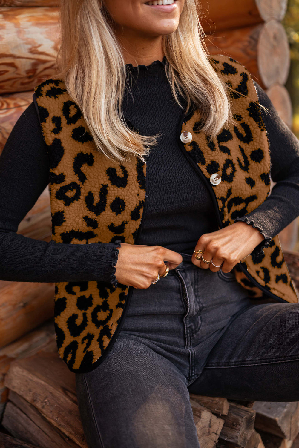 Chestnut Leopard Print Sherpa Vest Coat 🇺🇸
