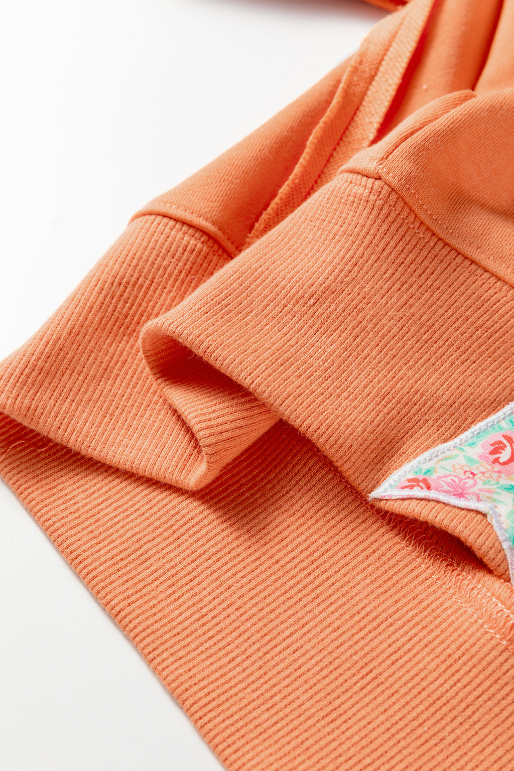 Grapefruit Orange Floral Bow Patched Exposed Seam Patchwork Slit Baggy Sweatshirt 🇺🇸