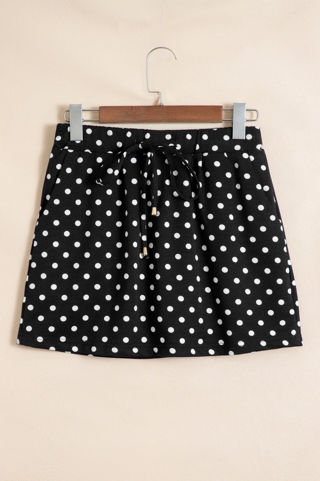 Black Polka Dot Drawstring Casual Mini Skort 🇺🇸