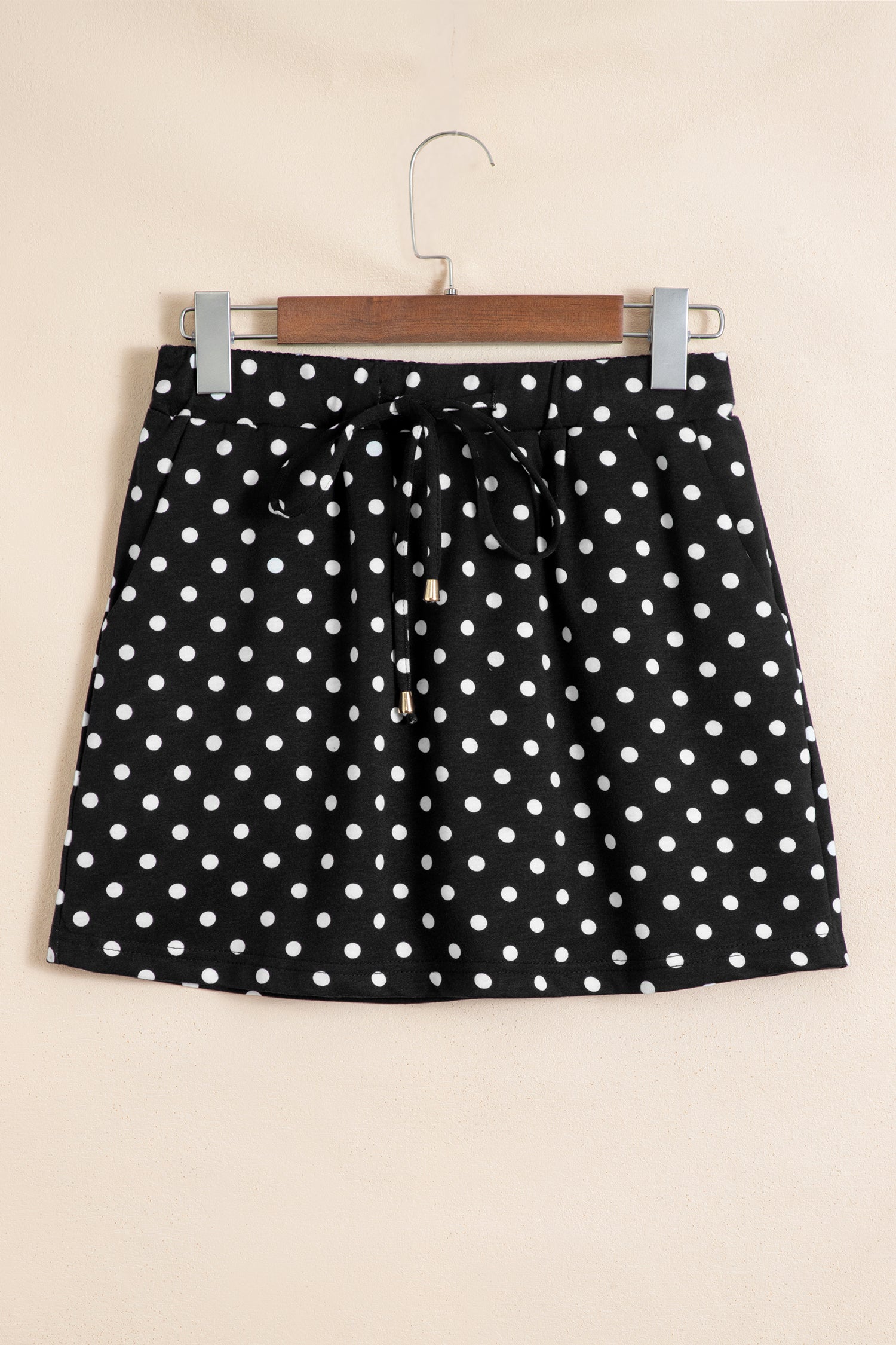 Black Polka Dot Drawstring Casual Mini Skort 🇺🇸
