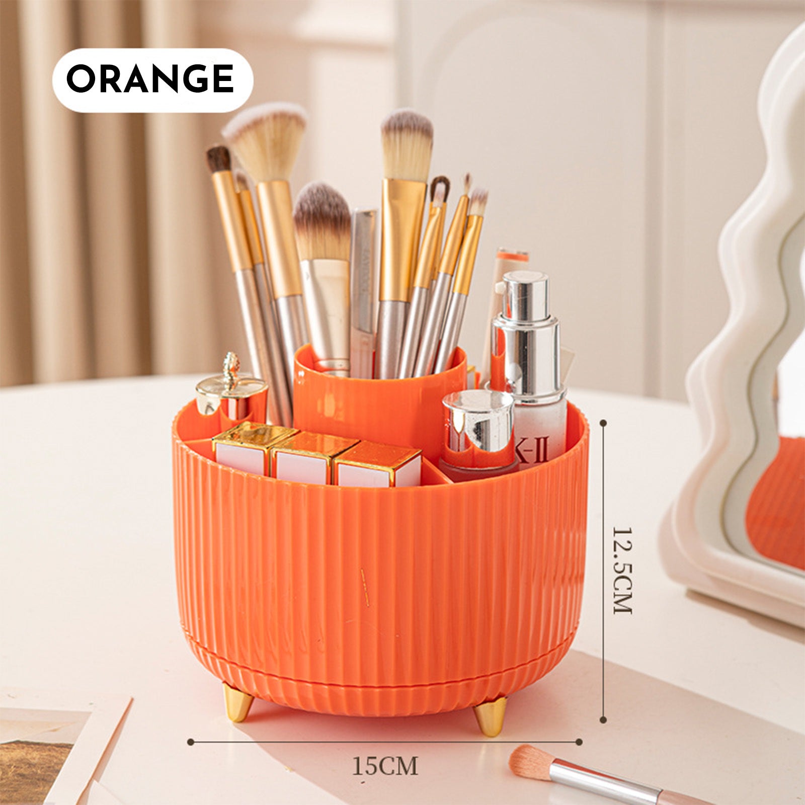 360 Rotating Makeup Brush Holder & Organizer  Countertop Storage For Cosmetics & Skincare 8 Colours 🇨🇳