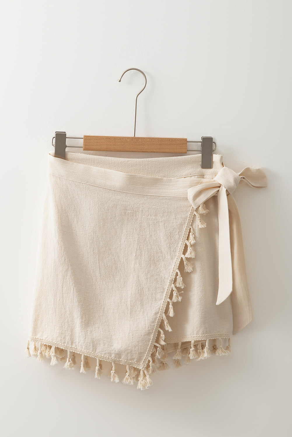 Apricot Tassel Trim Wrap Knot Side Bohemian Style Mini Skort 🇨🇳