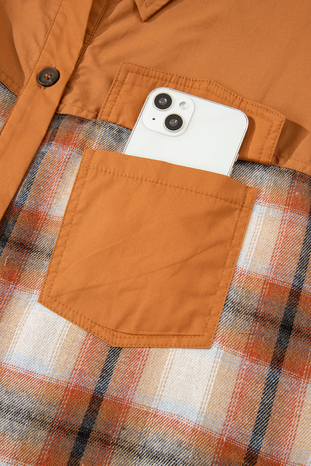 Khaki Plaid Color Block Patchwork Ruffle Hem Tunic Shirt Dress 🇺🇸