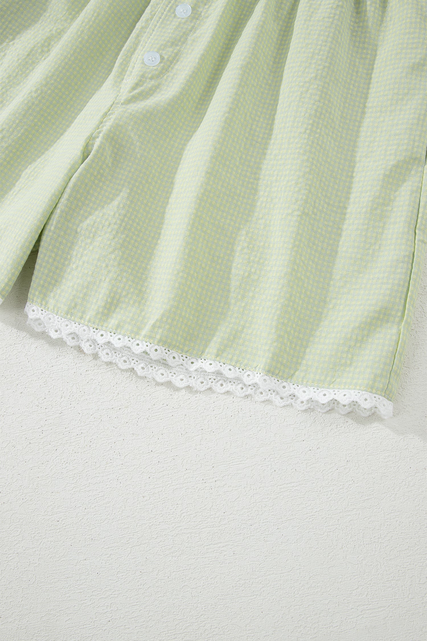 Green Gingham Plaid Button Detail Lace Trim Boxer Shorts 🇺🇸