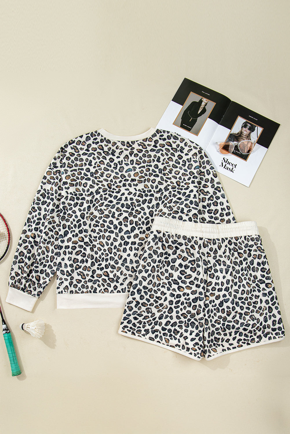 Khaki Plus Size Leopard Loose Pullover Casual Shorts 2pcs Outfit 🇺🇸