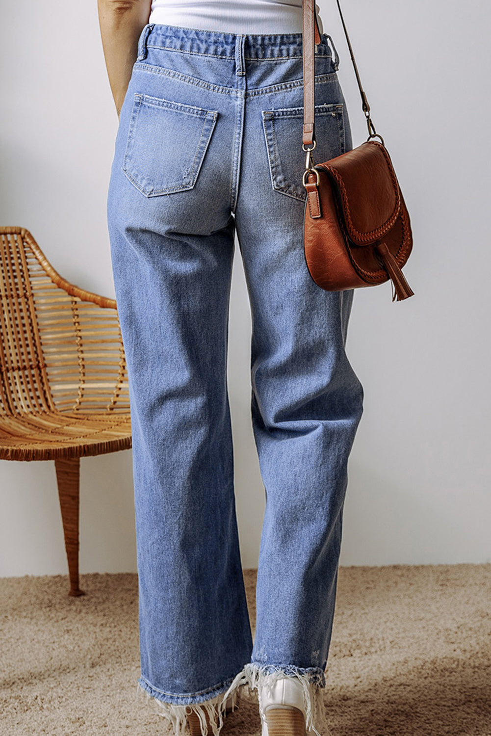 Ashleigh Blue Distressed Raw Hem Straight Leg High Waist Jeans 🇨🇳