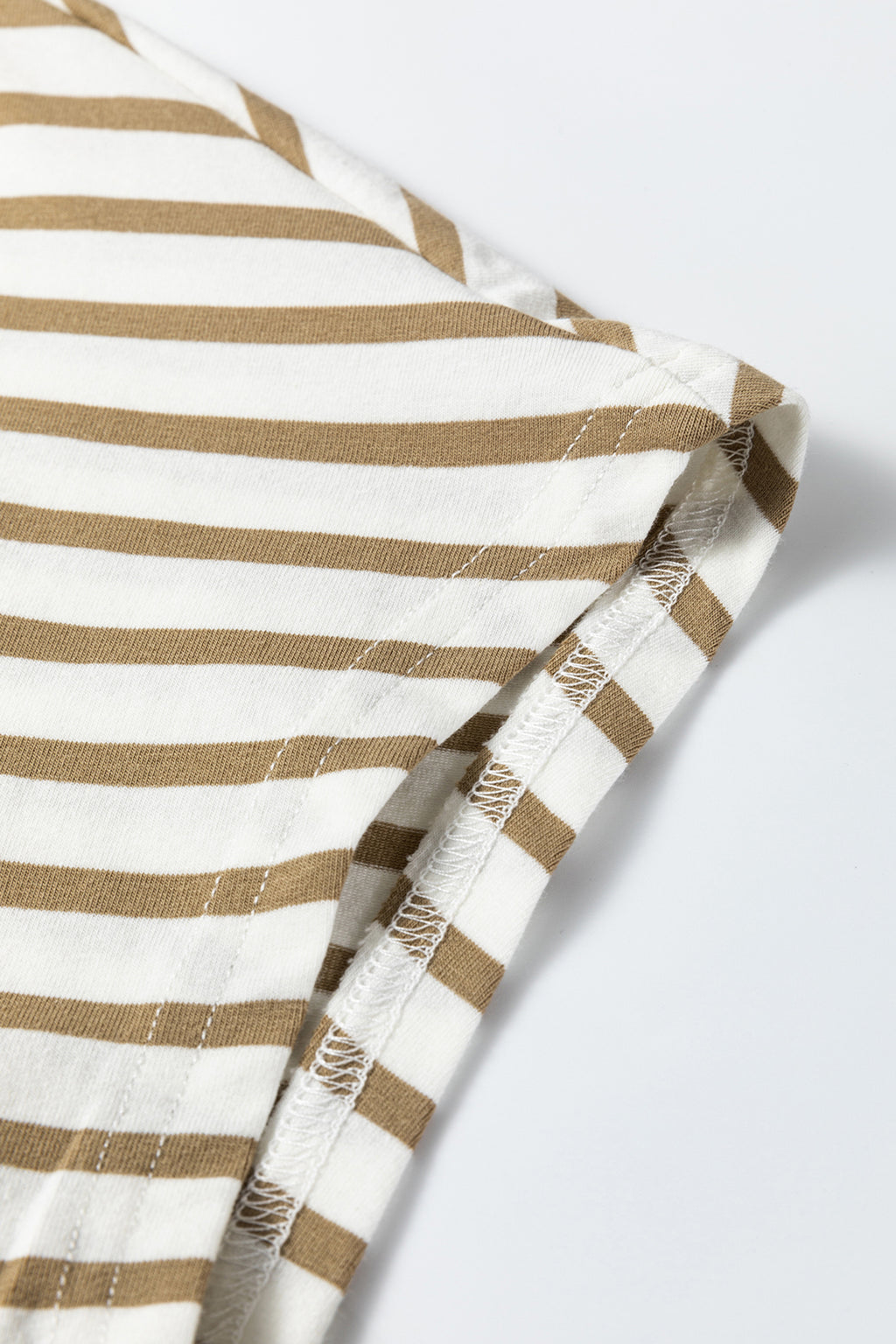 Khaki Stripe Leopard Patchwork Round Neck Loose T Shirt 🇺🇸
