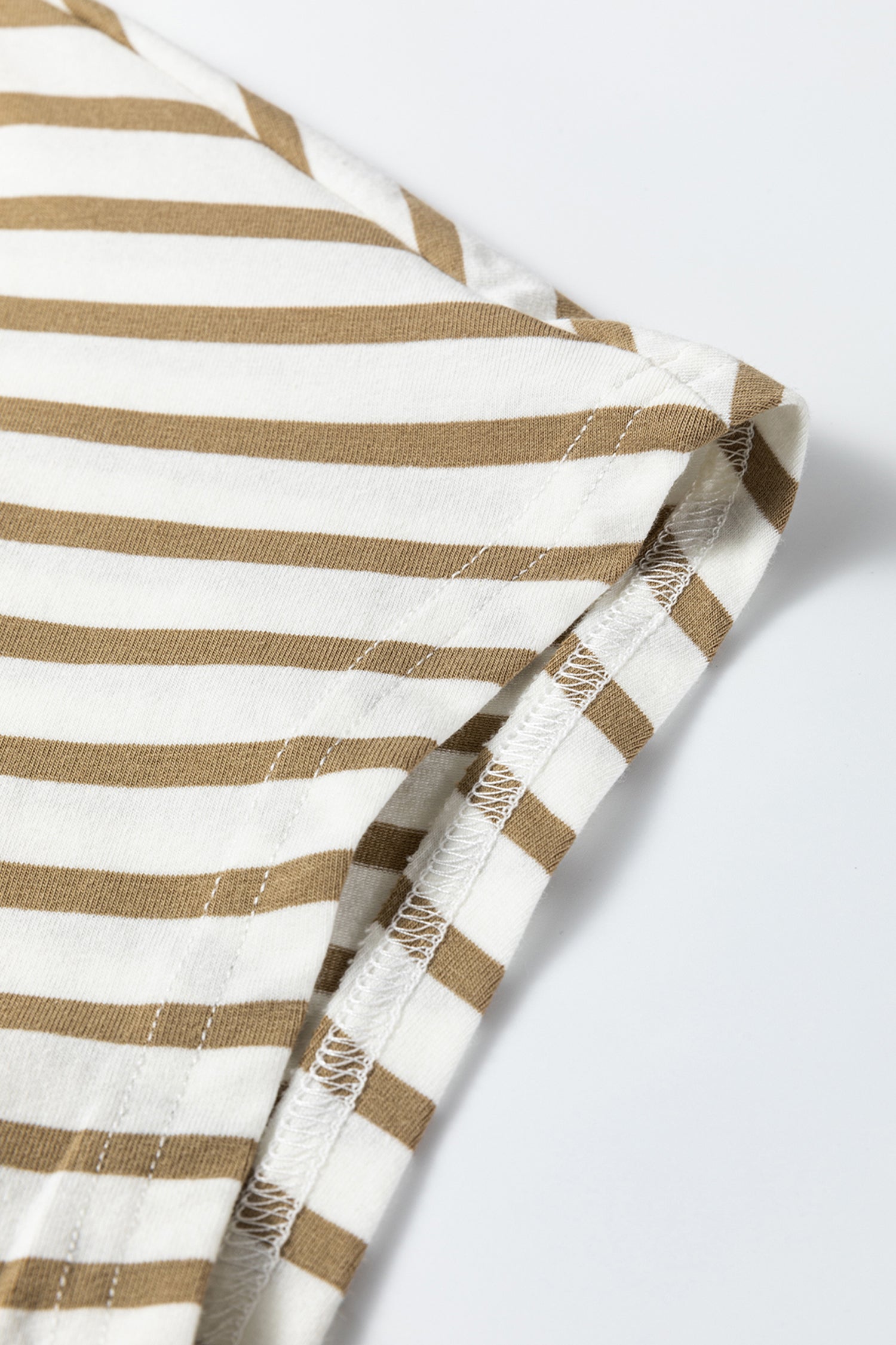 Khaki Stripe Leopard Patchwork Round Neck Loose T Shirt 🇺🇸