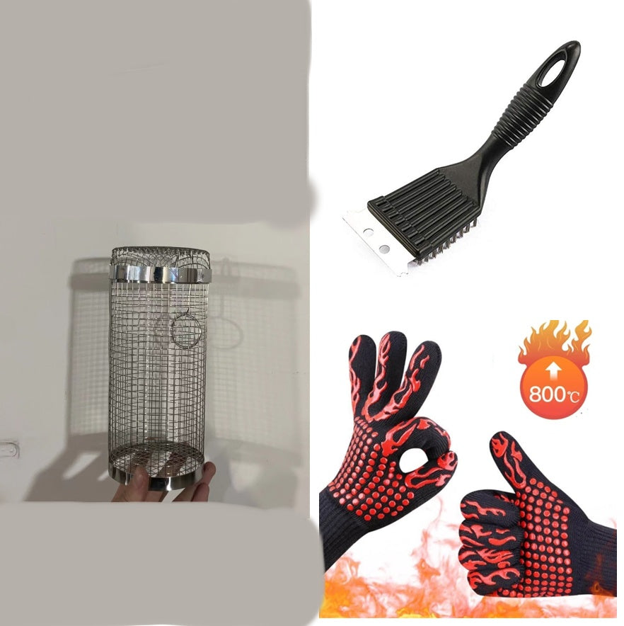 Rolling Grilling Basket Metal BBQ Barbecue Basket Net Portable Outdoor Camping Barbecue Rack Kitchen Gadgets 🇨🇳
