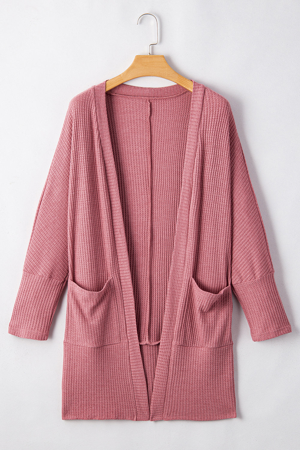 Mineral Red Solid Color Waffle Knit Cardigan with Pocket 🇨🇳