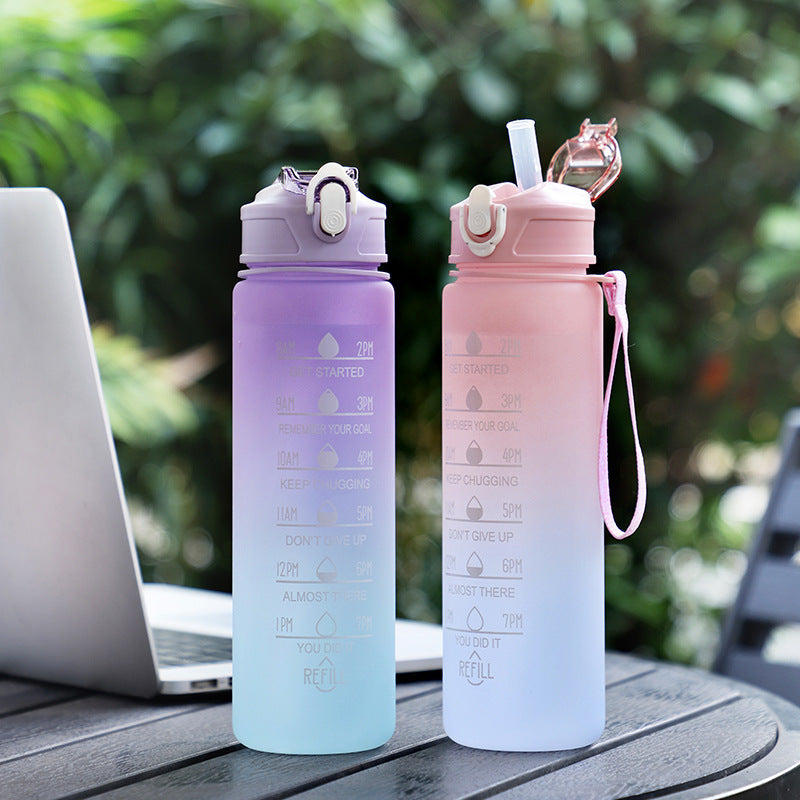 Large Capacity Sports Plastic Scale Water Bottle Portable Sports Bottle Portable Drinking Cup With Straw 🇨🇳