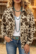 Brown Western Cow Print Cargo Pocket Denim Jacket 🇺🇸