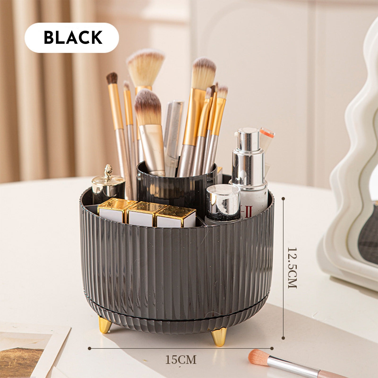 360 Rotating Makeup Brush Holder & Organizer  Countertop Storage For Cosmetics & Skincare 8 Colours 🇨🇳