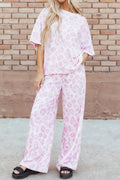 Pink Leopard Two Piece Top and Pants Set 🇺🇸
