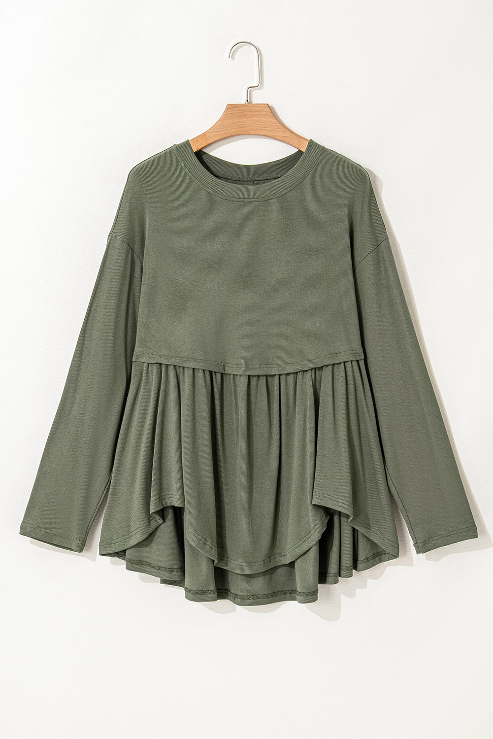 Mist Green Plus Size Thermal Knitted Babydoll Flare Top 🇺🇸