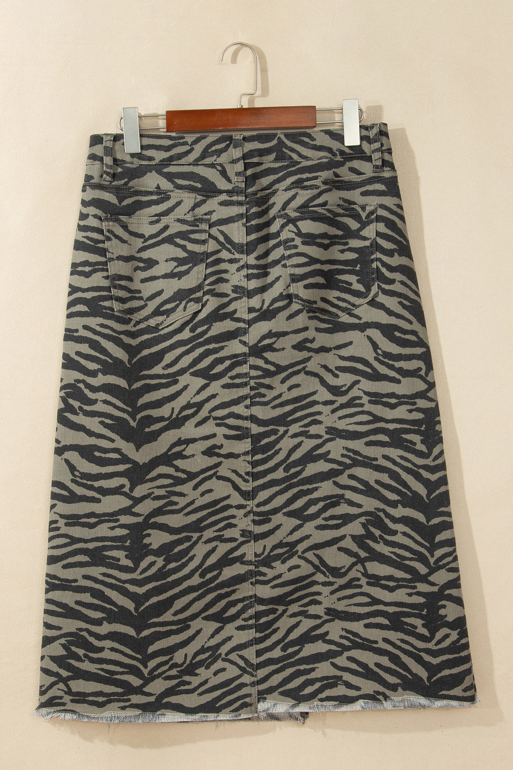 Brown Leopard Print Side Split Frayed Hem Denim Midi Skirt 🇺🇸