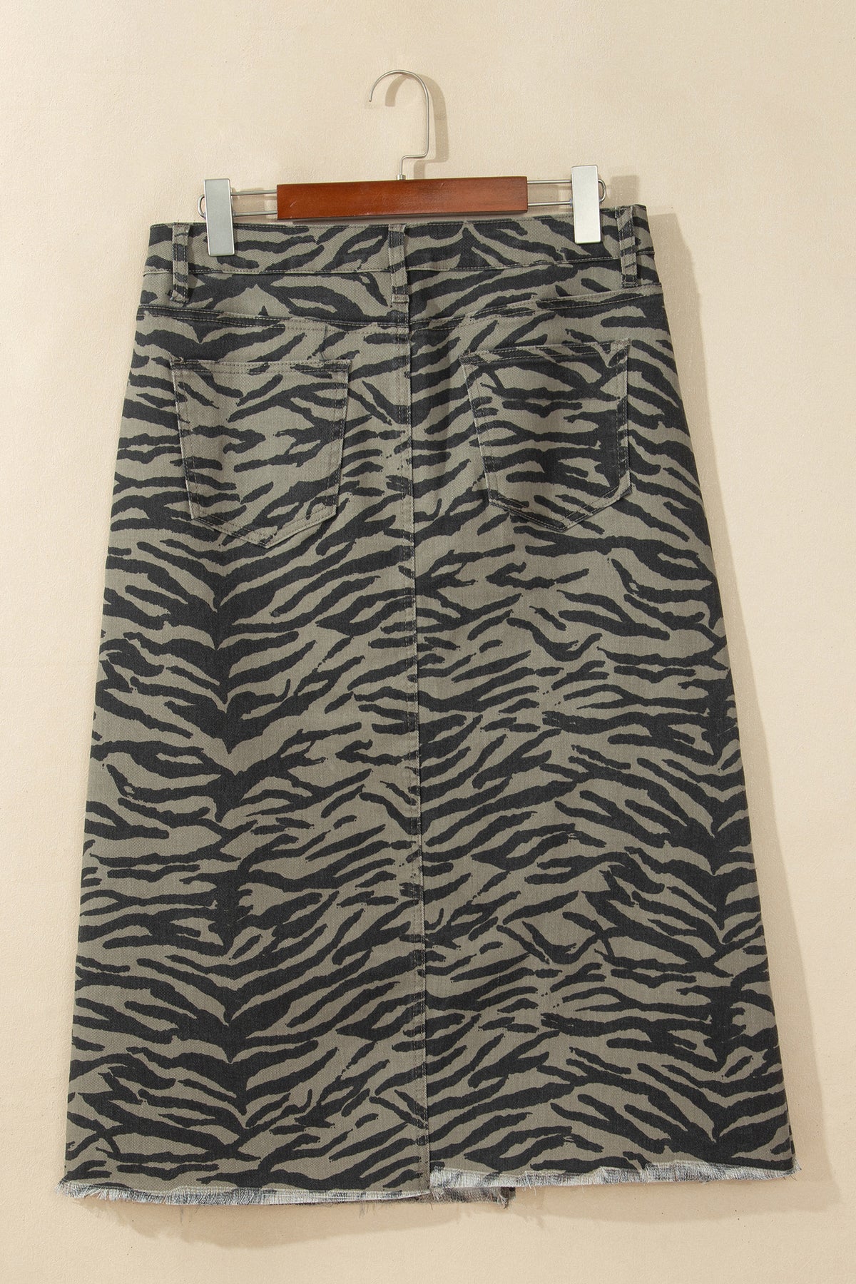 Brown Leopard Print Side Split Frayed Hem Denim Midi Skirt 🇺🇸