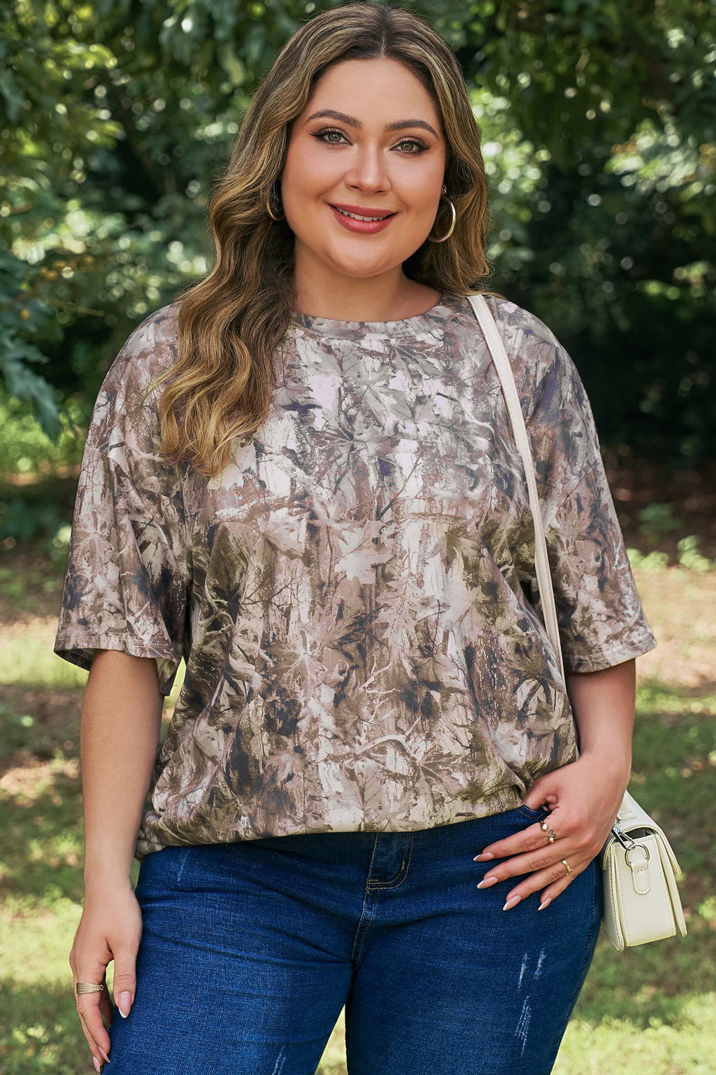 Khaki Plus Size Woodland Camouflage Print T Shirt 🇺🇸