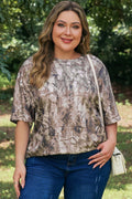 Khaki Plus Size Woodland Camouflage Print T Shirt 🇺🇸
