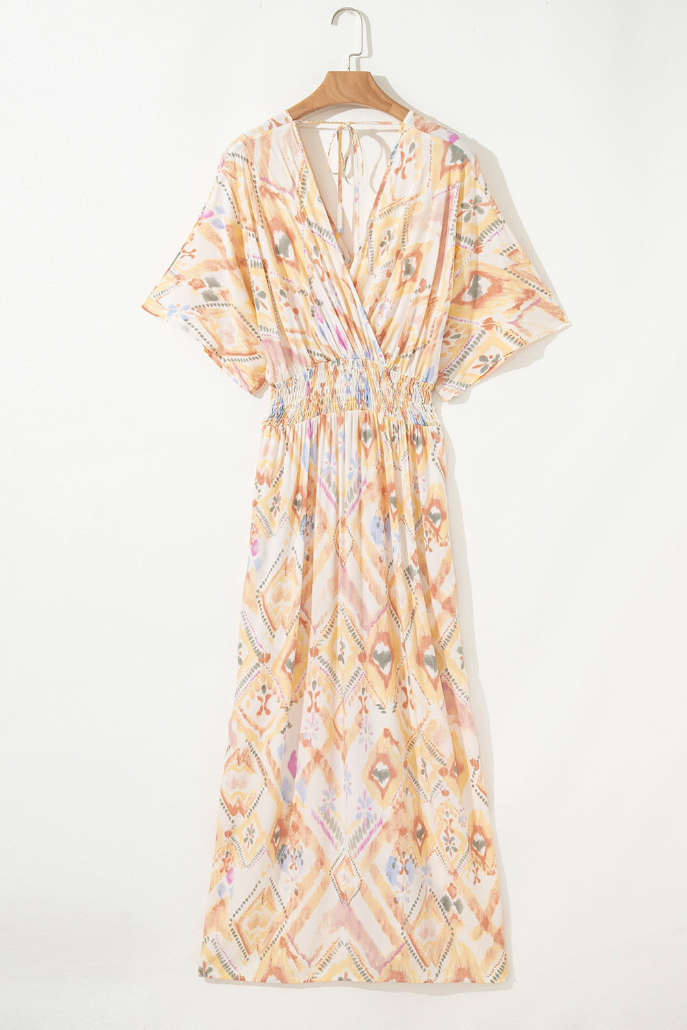 Multicolour Geometric Print Half Sleeve Shirred High Waist Maxi Dress 🇺🇸