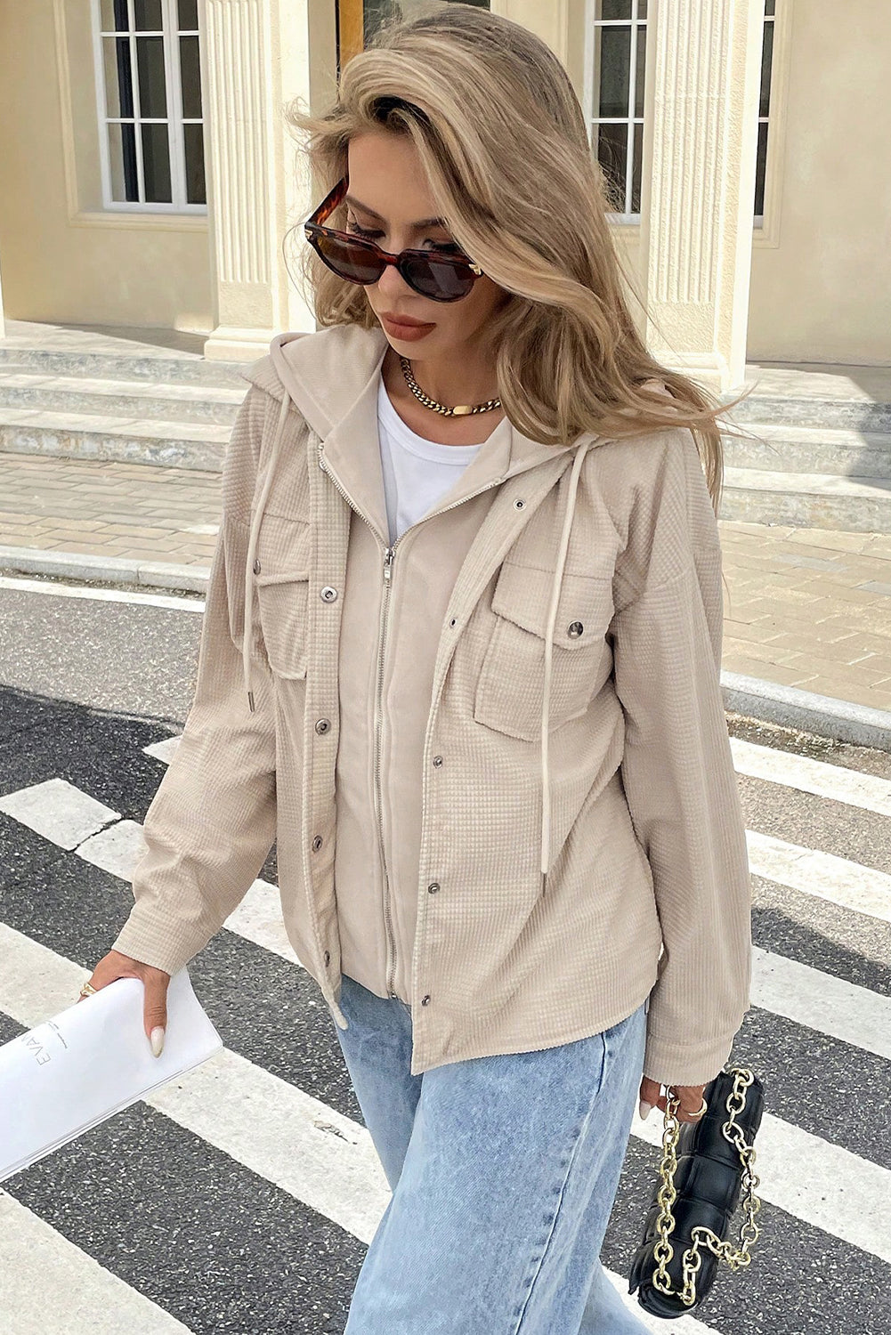 Beige 2 in 1 Thermal Knit Textured Hooded Jacket 🇺🇸