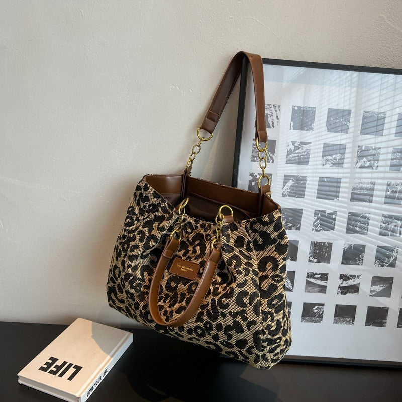 All-match Leopard Print One-shoulder Underarm Women's Bag Sense Large Capacity Totes 🇨🇳