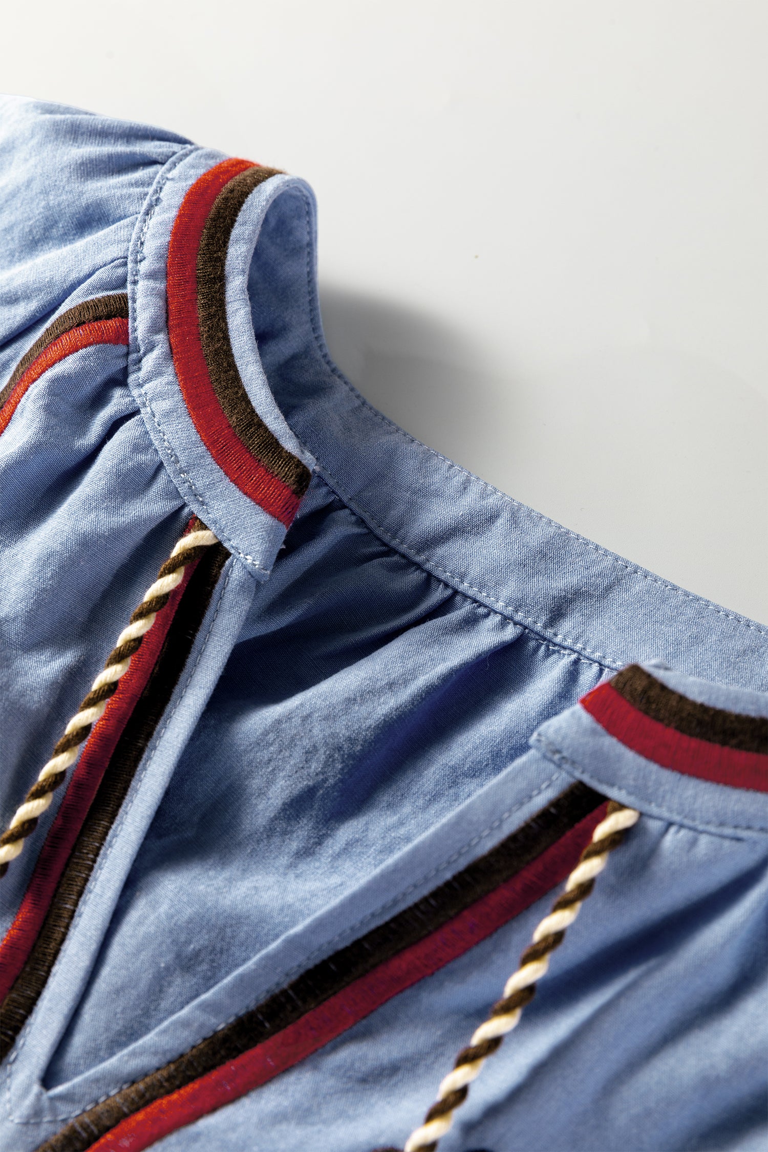 Real Teal Floral Embroidered Split Neck Tassel Tie Puff Sleeve Blouse 🇺🇸