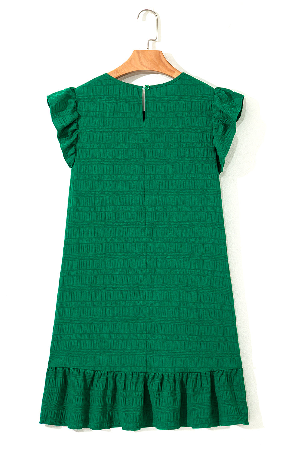 Dark Green Textured Flutter Sleeve Ruffled Mini Dress 🇨🇳