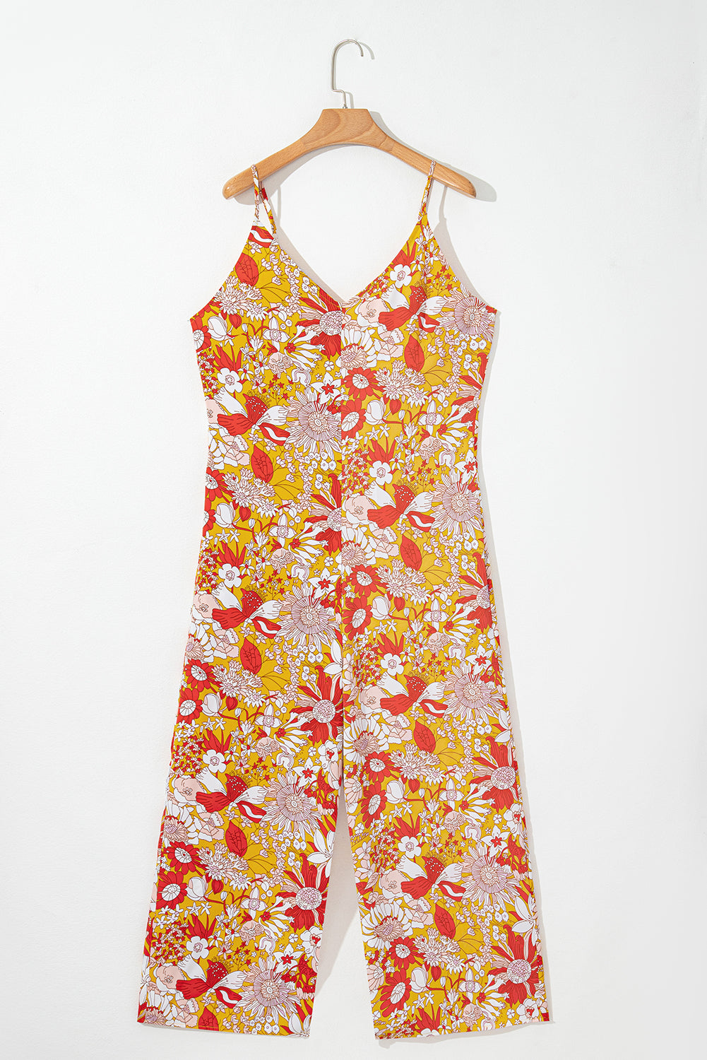 Orange Floral V Neck Wide Leg Sleeveless Jumpsuit 🇨🇳