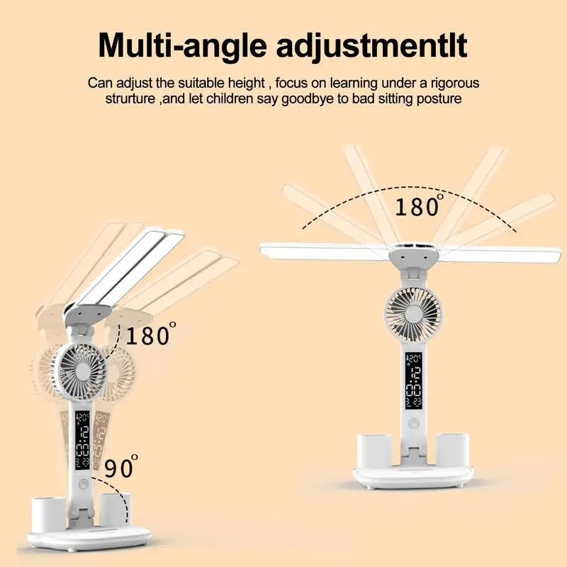 Foldable LED Table Light Eye Protection Multifunction Desk Lamp With Thermometer Calendar Fan Pen Holder Study Reading Fan Light 🇨🇳
