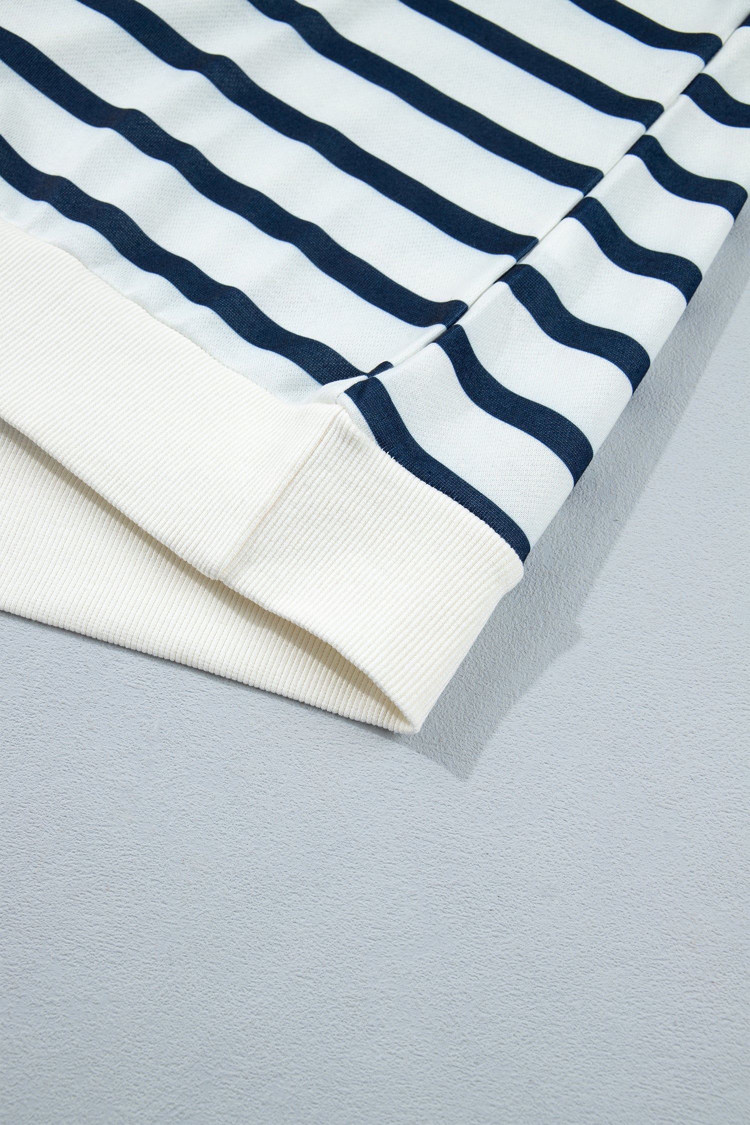 Blue Stripe Striped Ribbed Cuff Collar Pocket Loose Pant Set 🇺🇸