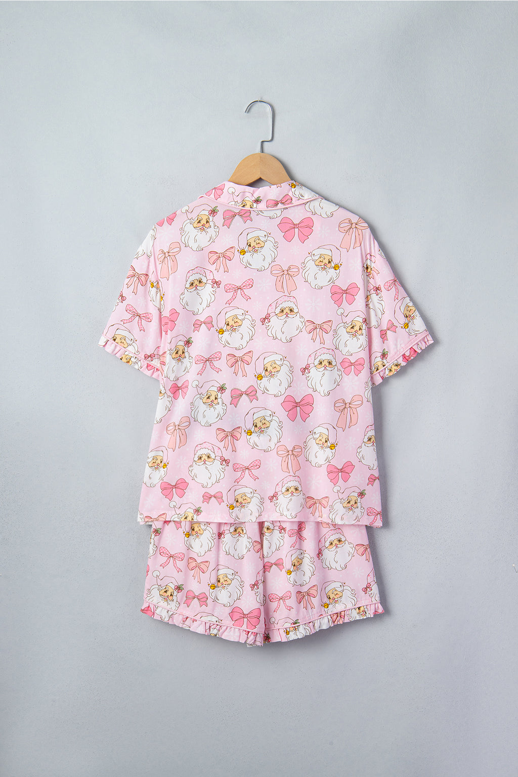 Pink Santa Print Paneling Shift Silhouette Short Sleeve Lounge Set 🇺🇸