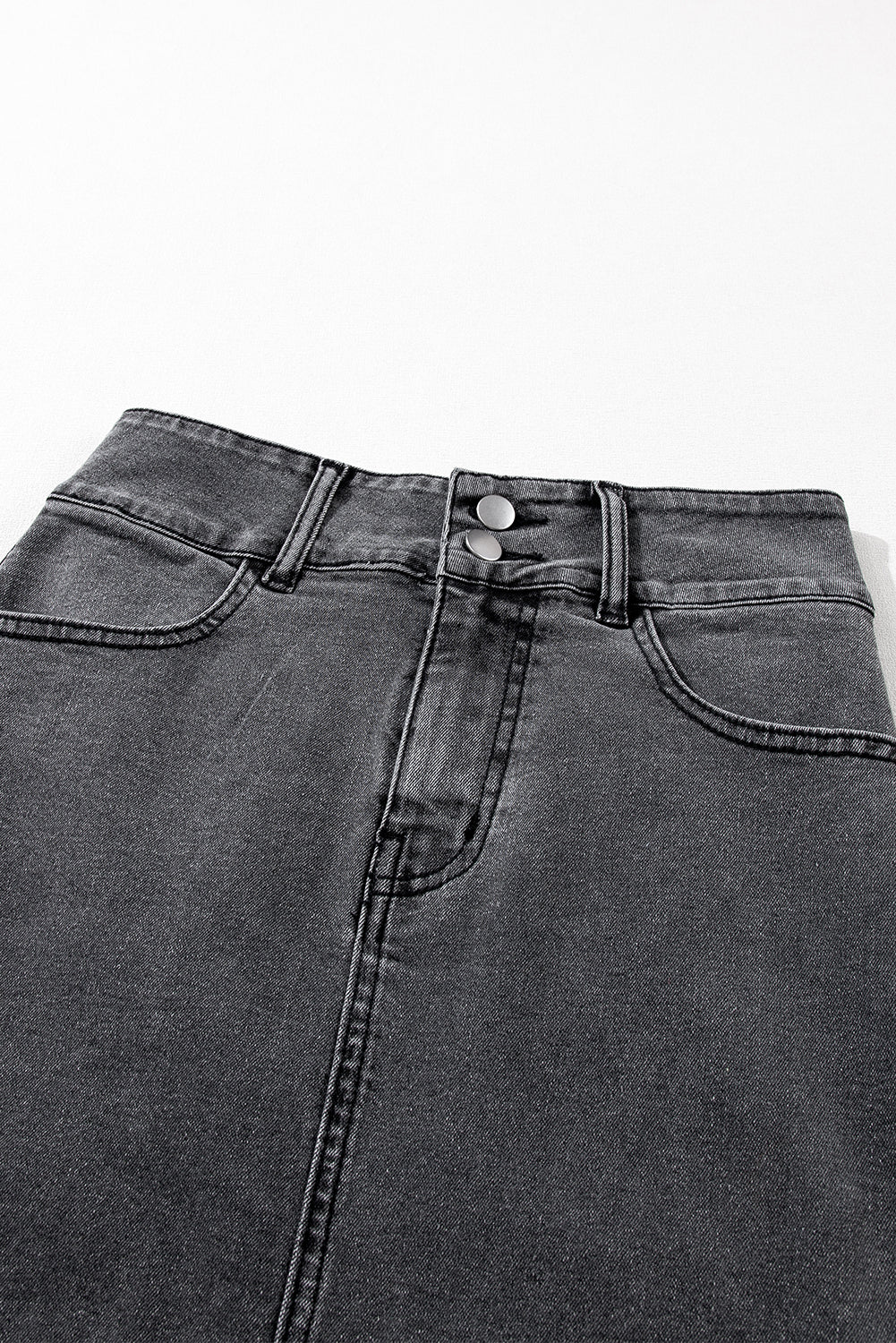 Black Raw Edge Side Slits Buttoned Midi Denim Skirt 🇺🇸