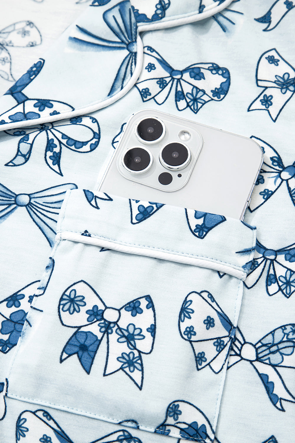 Sky Blue Bow Print Short Pajama Set 🇺🇸