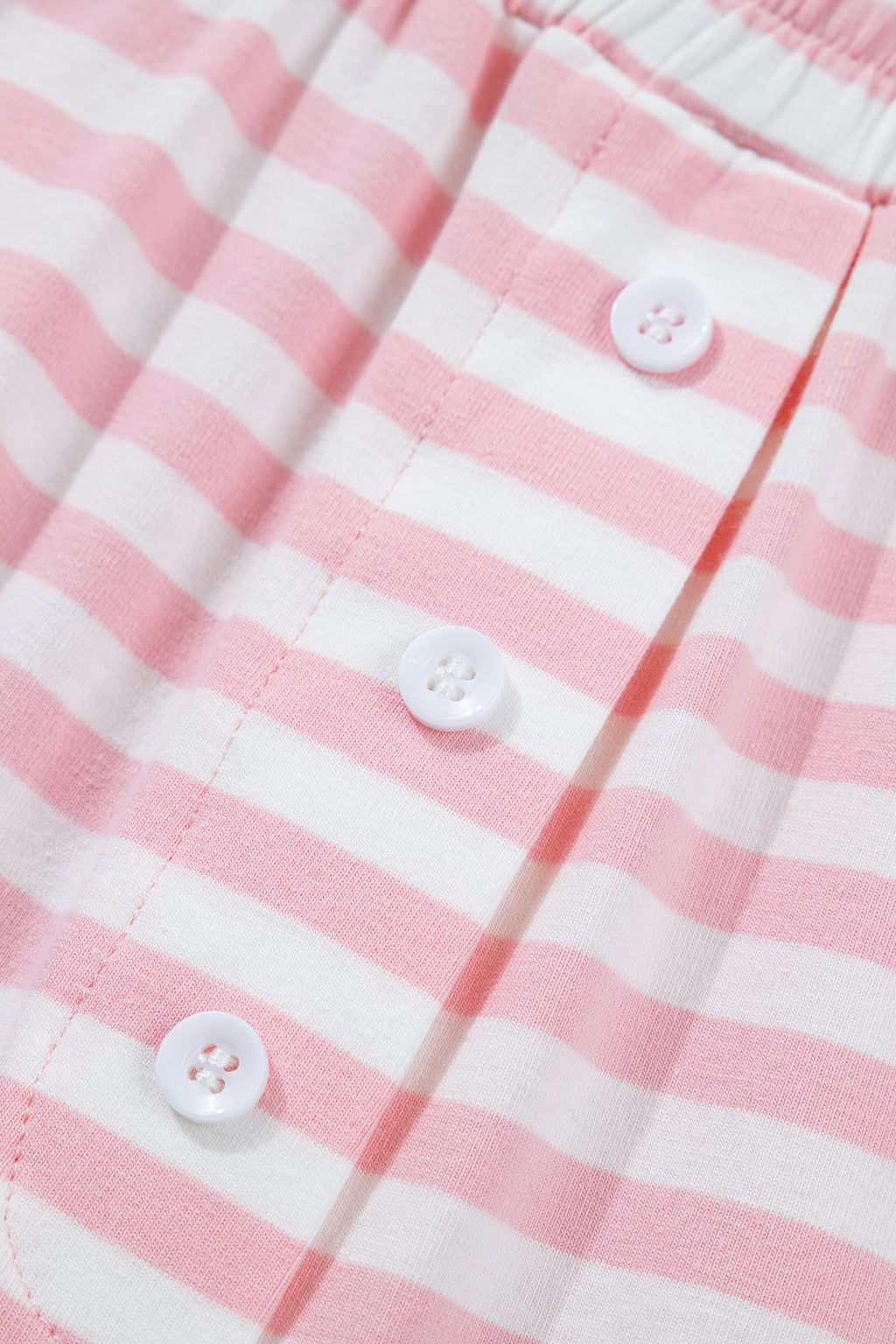 Pink Stripe Drop Shoulder Round Neck Top and Buttoned Straight Pants Two Piece Set 🇺🇸