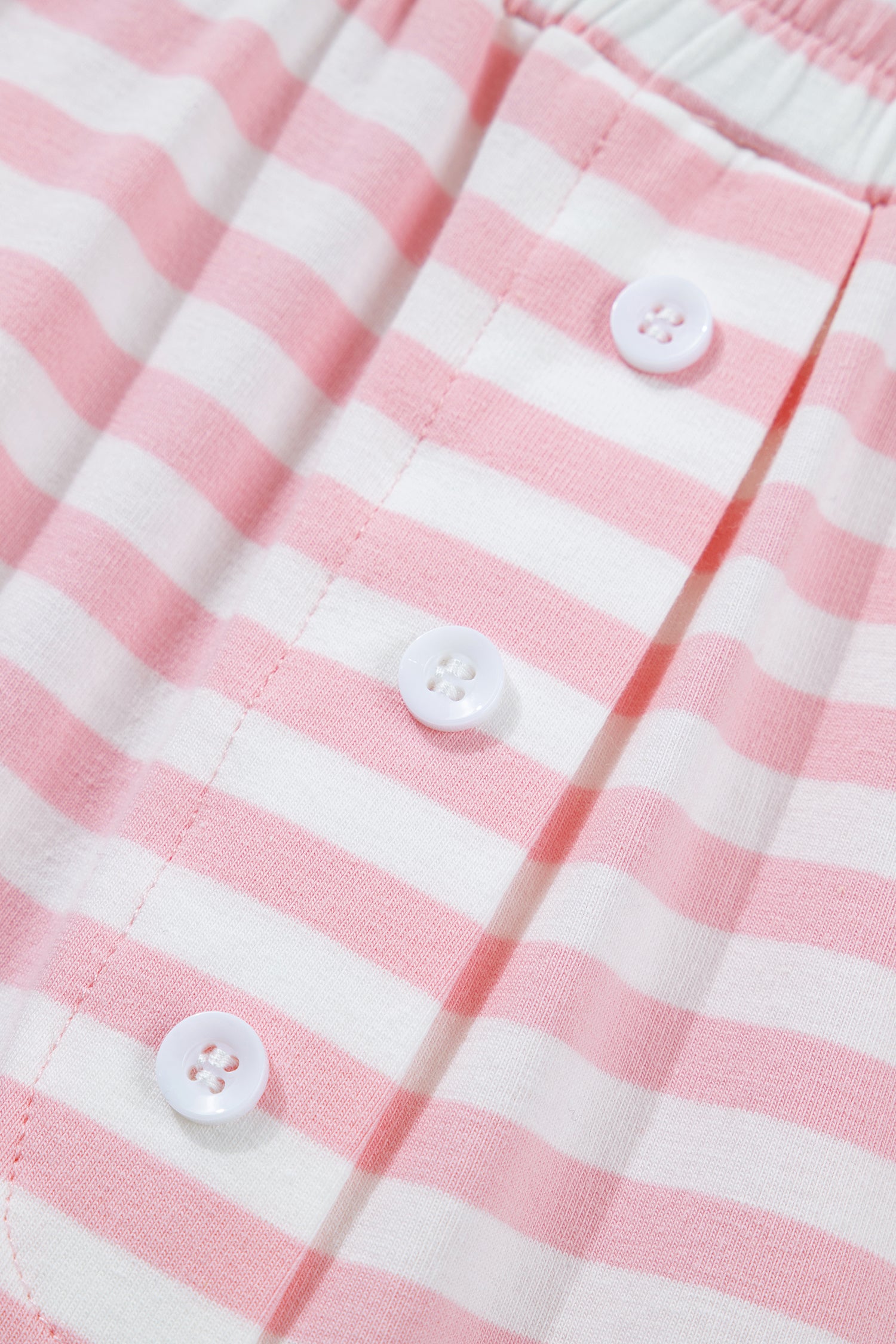 Pink Stripe Drop Shoulder Round Neck Top and Buttoned Straight Pants Two Piece Set 🇺🇸