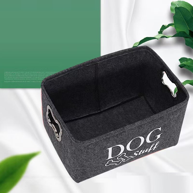 Pet Dog Cat Toy Snacks Sundries Metal Handle Felt Storage Box 🇨🇳