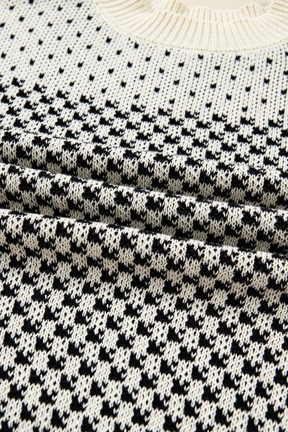 Black Contrast Color Pattern Lantern Sleeve Sweater 🇺🇸