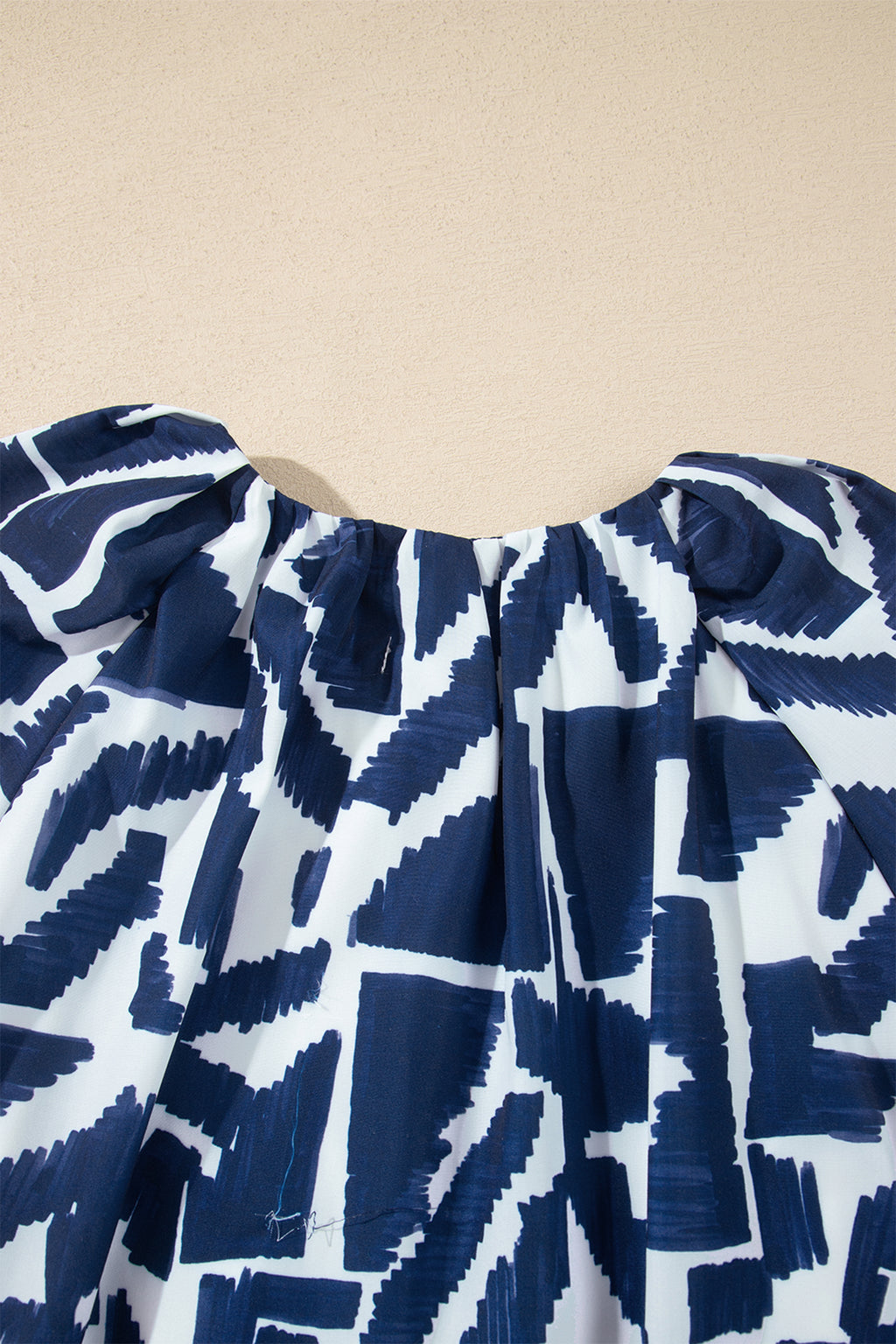 Blue Abstract Geometric Print Zip Front Tie Waist Shift Dress 🇺🇸