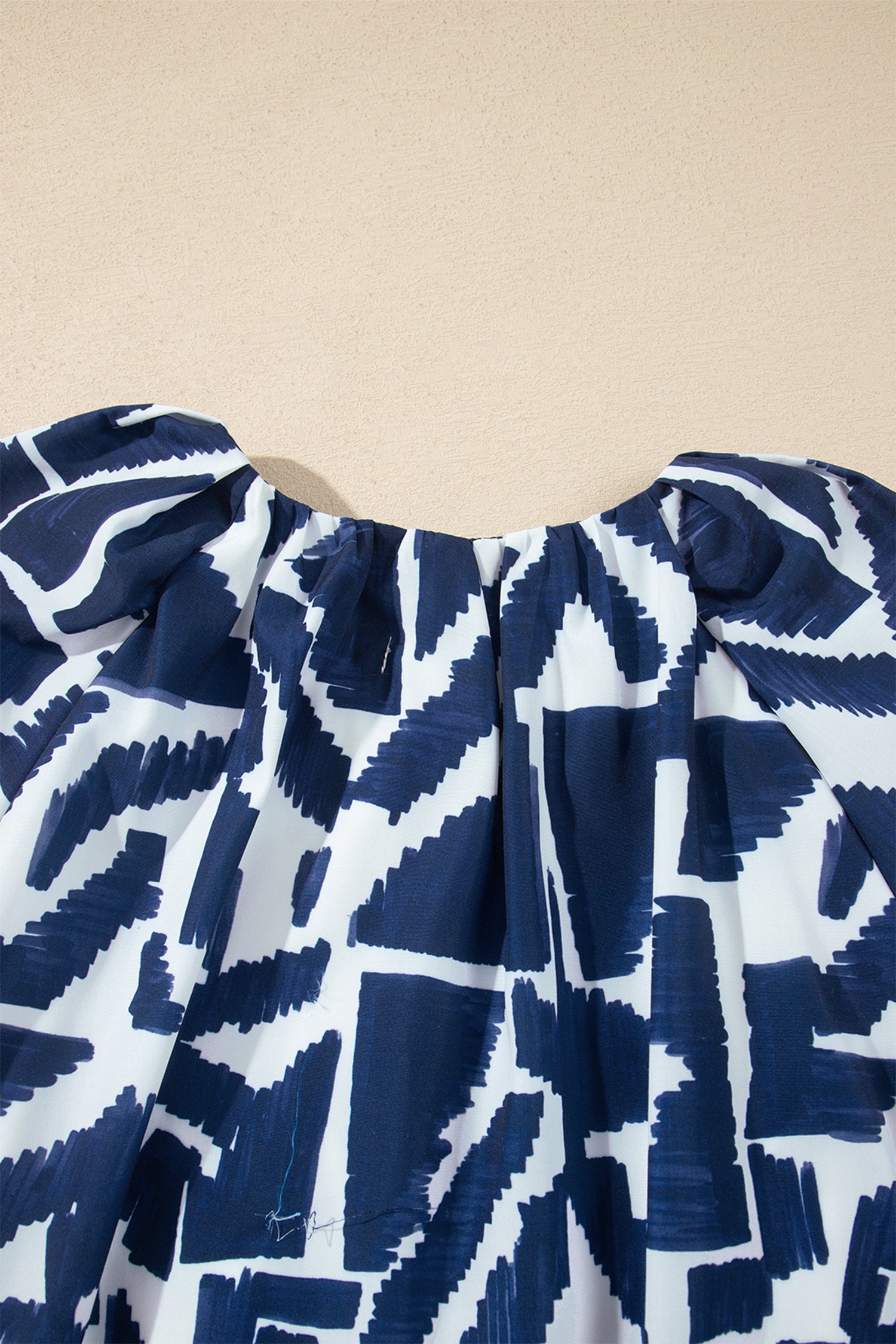 Blue Abstract Geometric Print Zip Front Tie Waist Shift Dress 🇺🇸